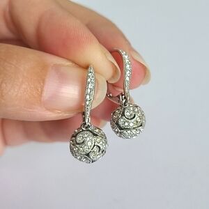 Elegant Sterling Silver 925 Crystal Ball Drop Dangle Huggie Earrings